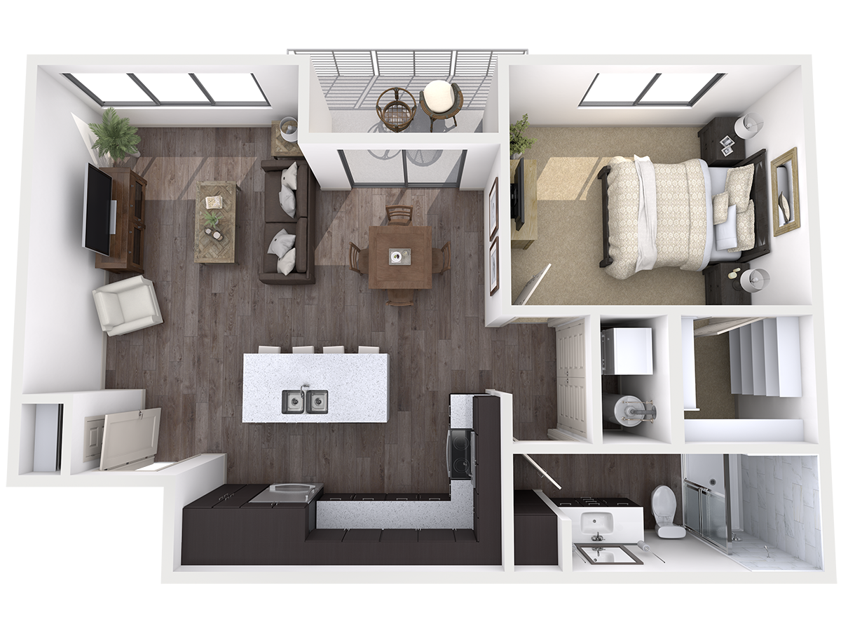 Floor plan for 1 bed, 1 bath, 757 sqft